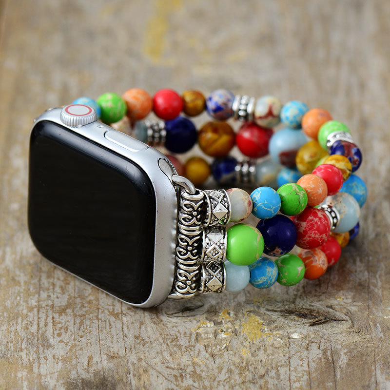 Colorful Handcrafted Elastic Imperial Stone Watch Band suitable for Apple Smart Watch