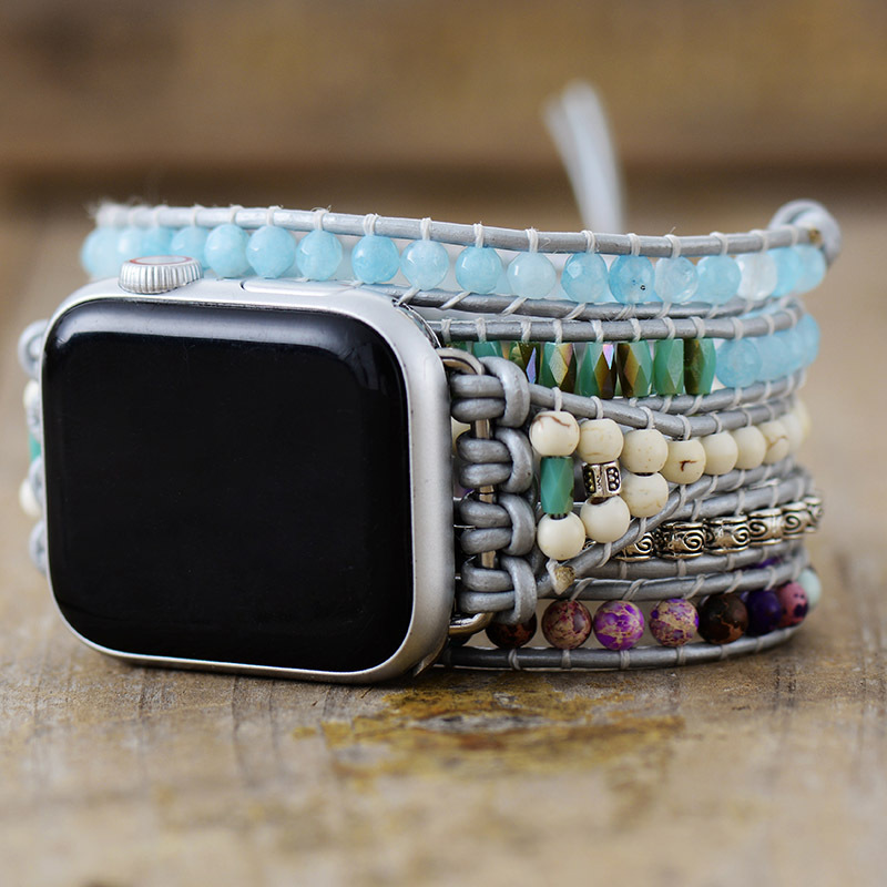 Bohemian-style Handcrafted Braided Watch Band with Natural Stone Beads for Apple Watch