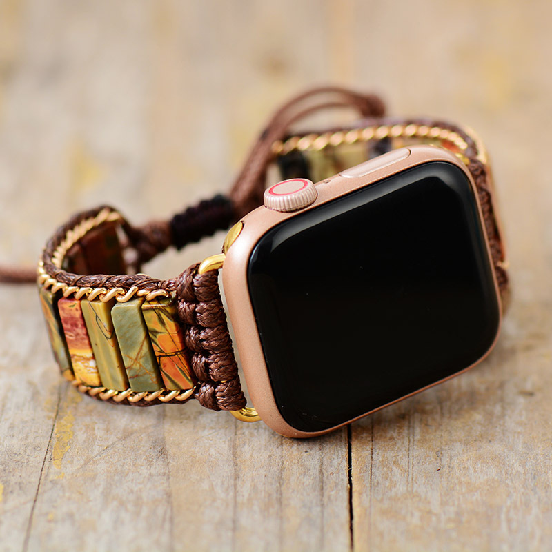 Bohemian-style Braided Apple Smart Watch Band with Natural Stone Beads