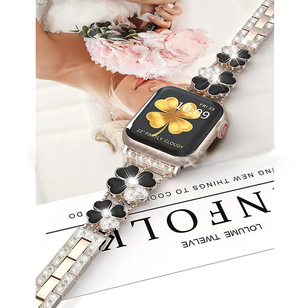 Diamond-Encrusted Floral Design Watch Band suitable for iWatch 1st to 8th Generation