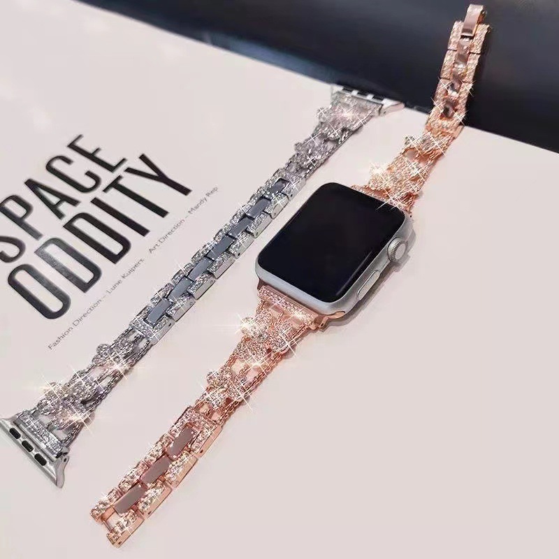 Zinc Alloy Clover Diamond-Encrusted Watch Band suitable for Apple iWatch 1st to 8th Generation