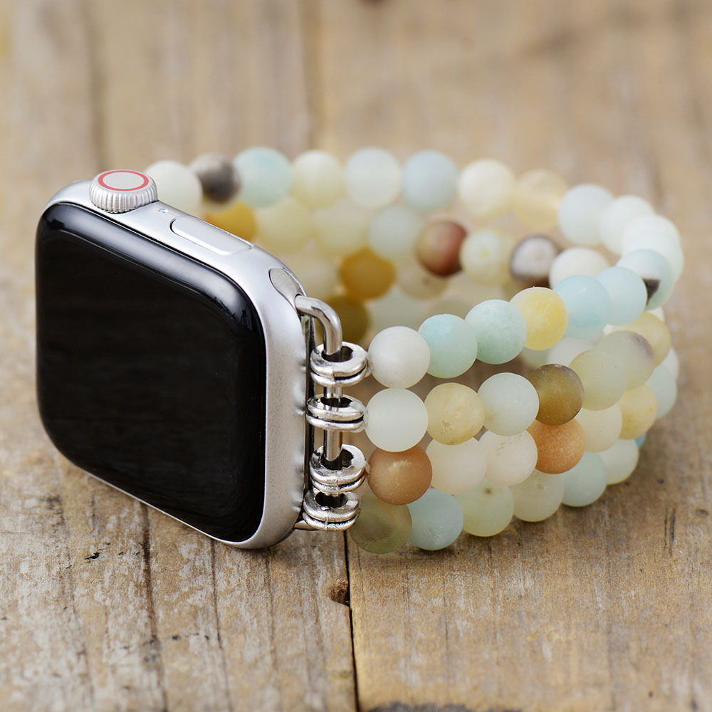 Handcrafted Elastic Watch Band and Bracelet with Natural Stone Beads suitable for Apple Smart Watch