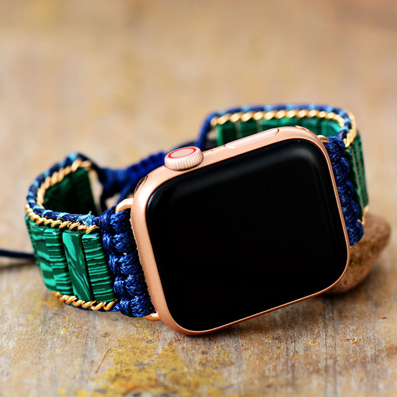Handcrafted Braided Apple Watch Band and Bracelet with Peacock Stone Accents
