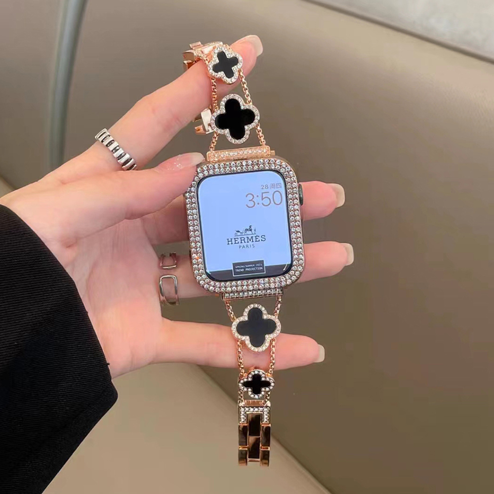 Fashionable Rose Gold Clover Zinc Alloy Watch Band suitable for Apple Watch SE 1st-8th Generation