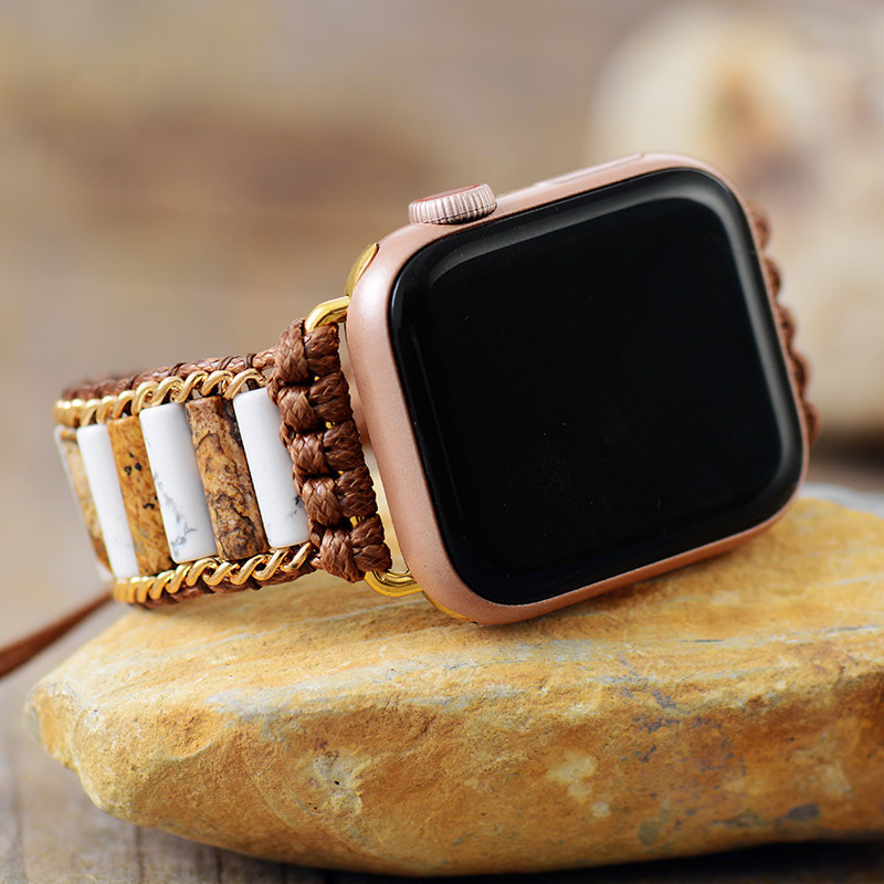 Bohemian-style Braided Apple Watch Band and Bracelet with Picture Jasper Stone