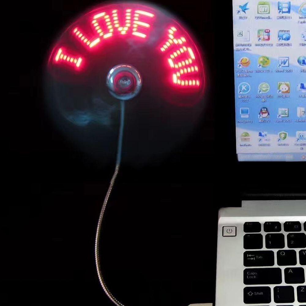 USB True Clock LED Fan, Creatively Flexible with Colorful LED Flashing Lights