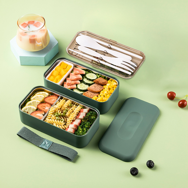 304 stainless steel lunch box, microwave-safe bento box with Japanese-style dual-layer compartments, portable for home use