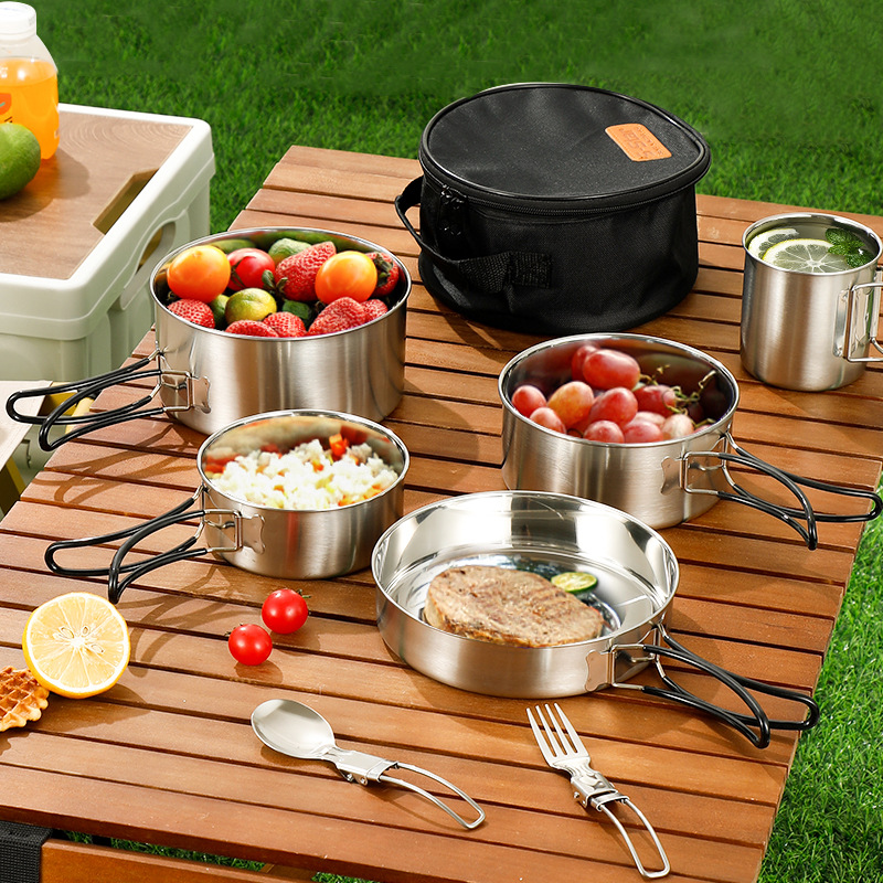 304 Stainless Steel Portable Outdoor Cookware Camping Utensils Cooking Set