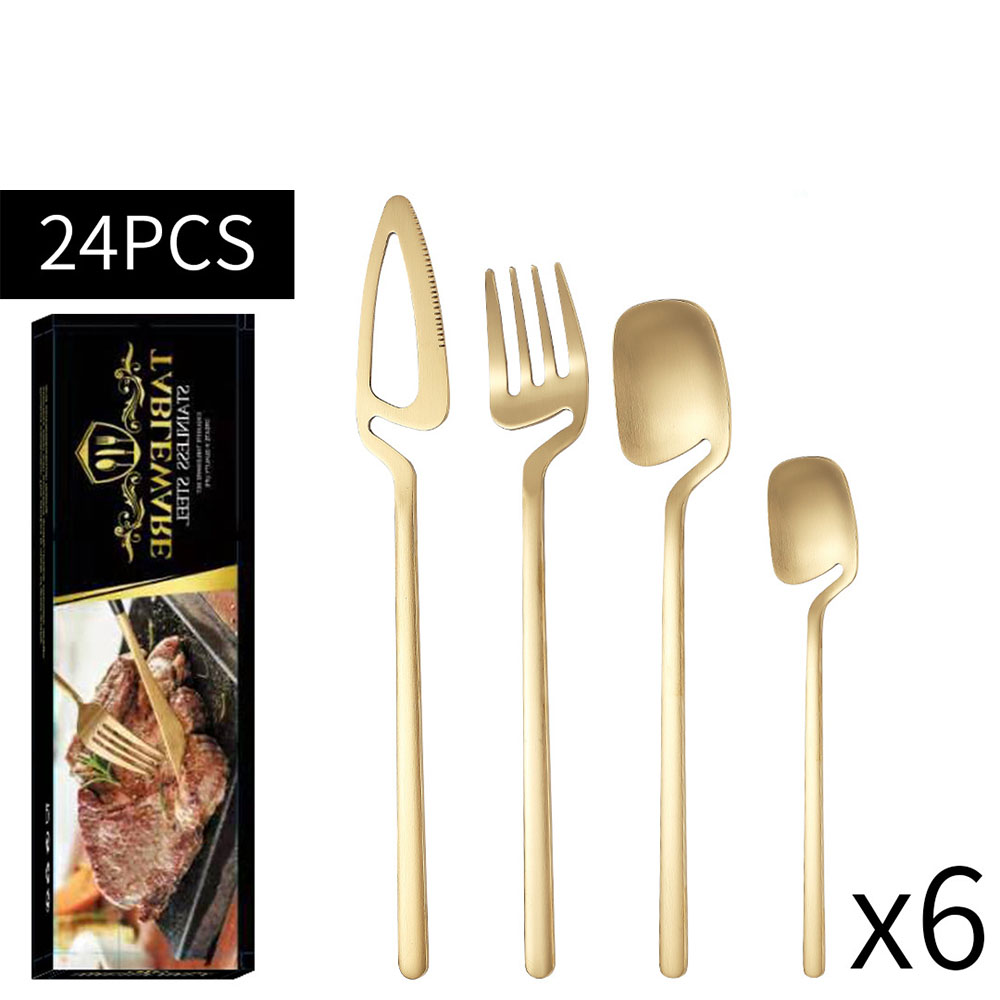 304 stainless steel cutlery knife fork spoon 24-piece set, 6-person set, matte finish, with hanging cup knife fork spoon