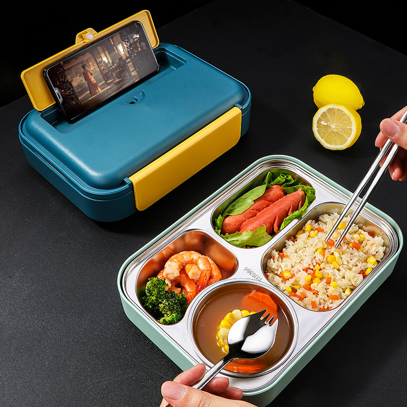 304 Stainless Steel Lunch Box with Soup Bowl, suitable for Home Use, featuring Heating and Insulation capabilities, perfect for Students' Bento Boxes