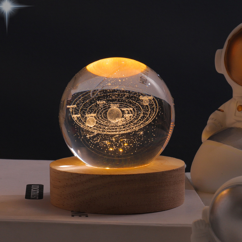 Creative Gift LED Crystal Ball Ornament Sun Galaxy Night Light Decorative Glass Craftwork