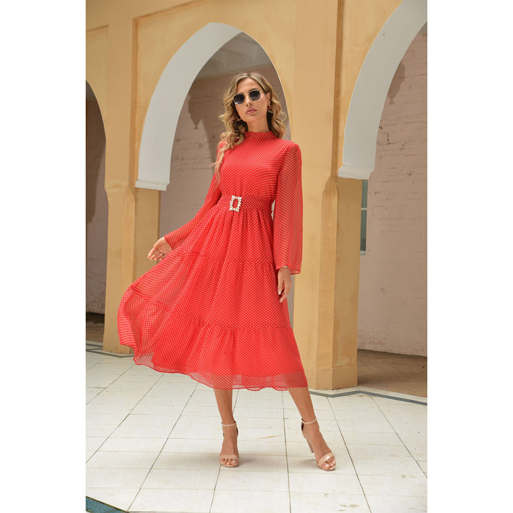 Polka Dot Chiffon Muslim Fashion Women's Dress