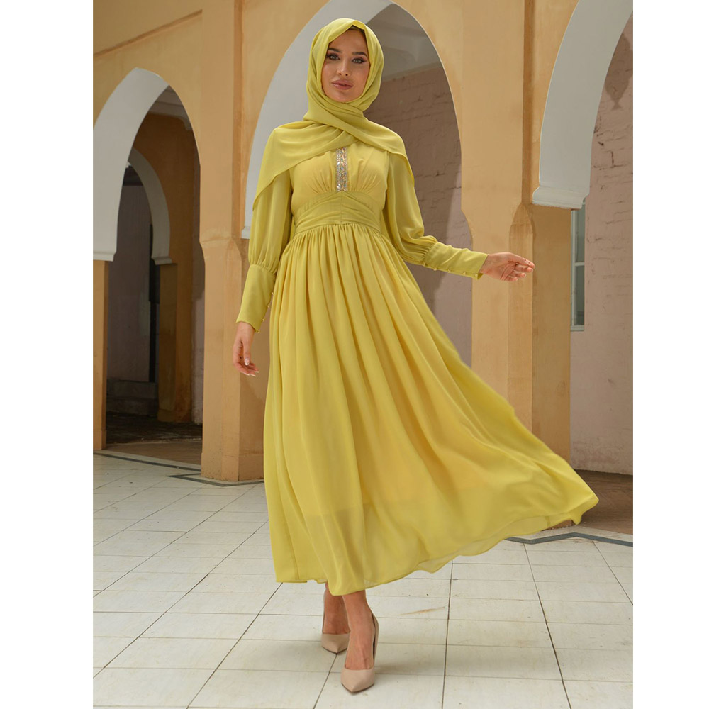 High-end chiffon solid color, elegant and sophisticated ladies' dress