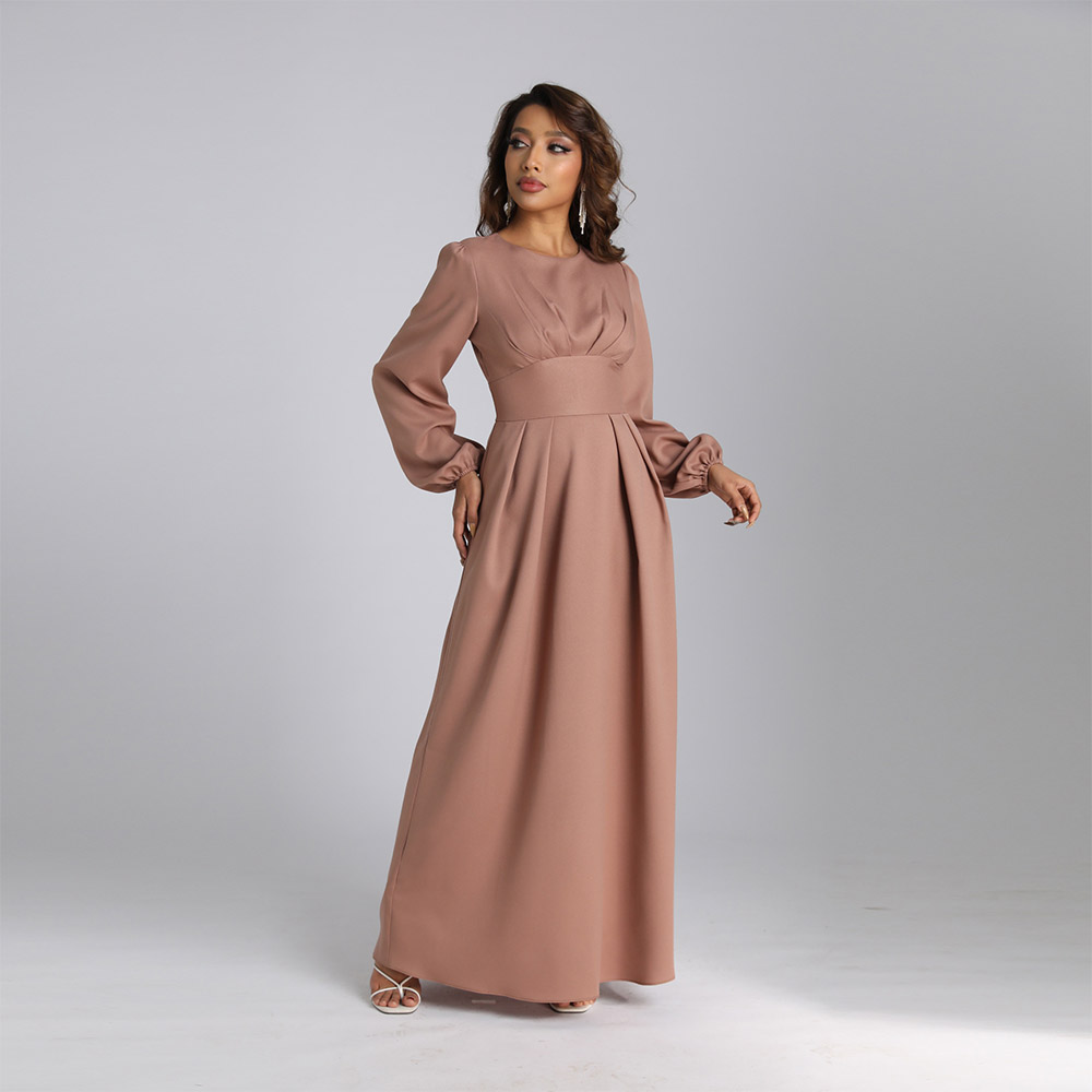 Slimming, waist-cinching, solid color, elegant long dress for Muslims