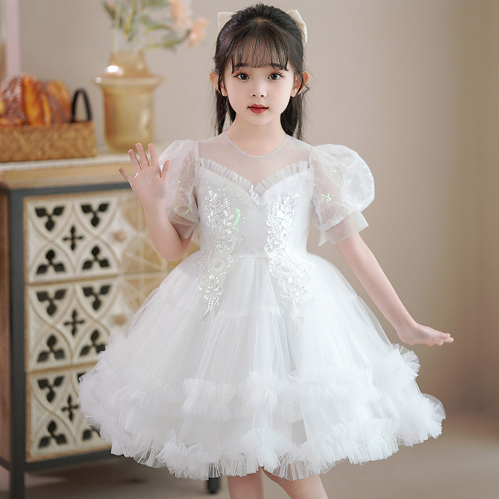 Princess dress, girls' formal dress for birthday party, flower girl wedding tulle dress, children's host piano performance dress