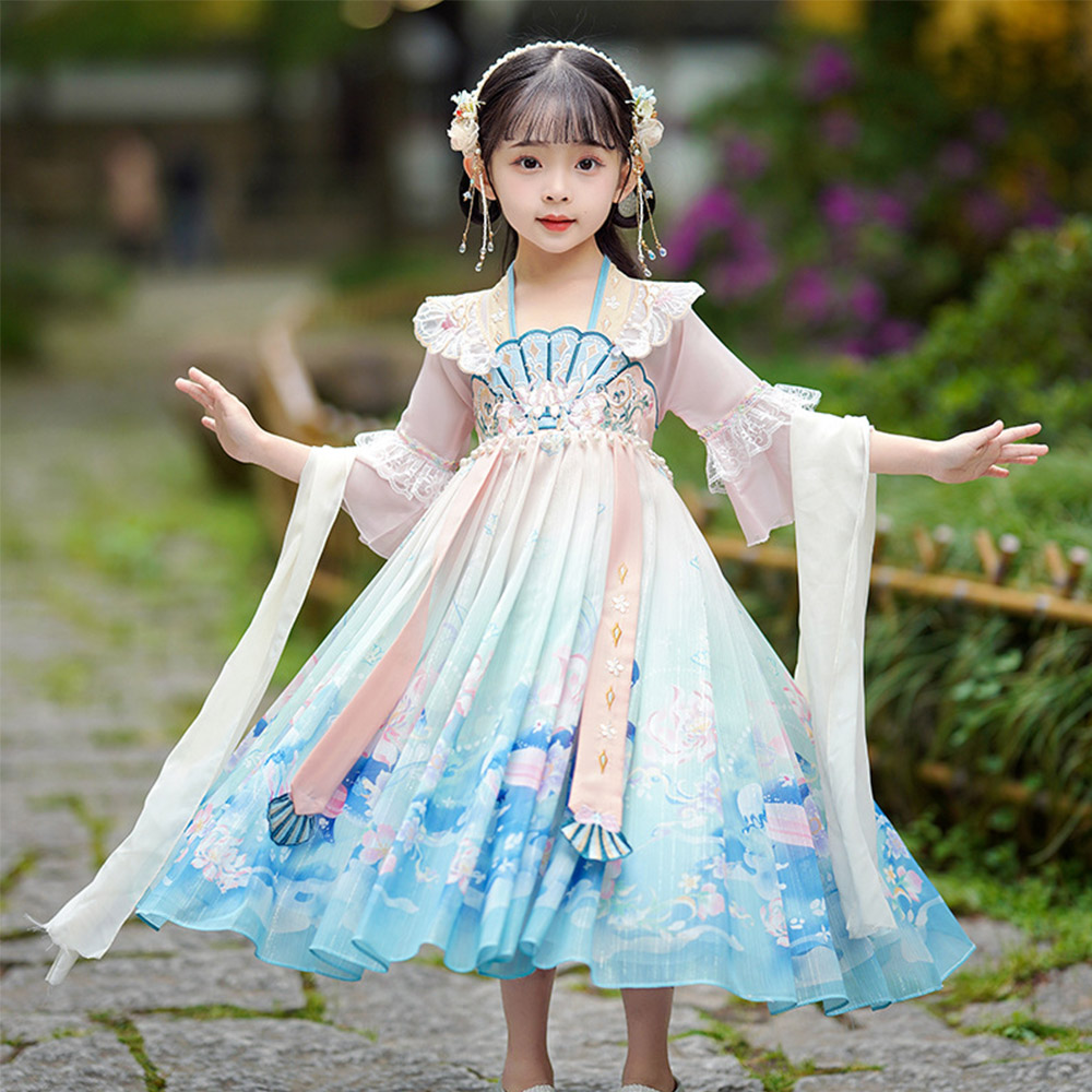 Hanfu dress for girls, ancient-style qipao dress for little girls in Tang Dynasty, ethereal ancient costume princess dress