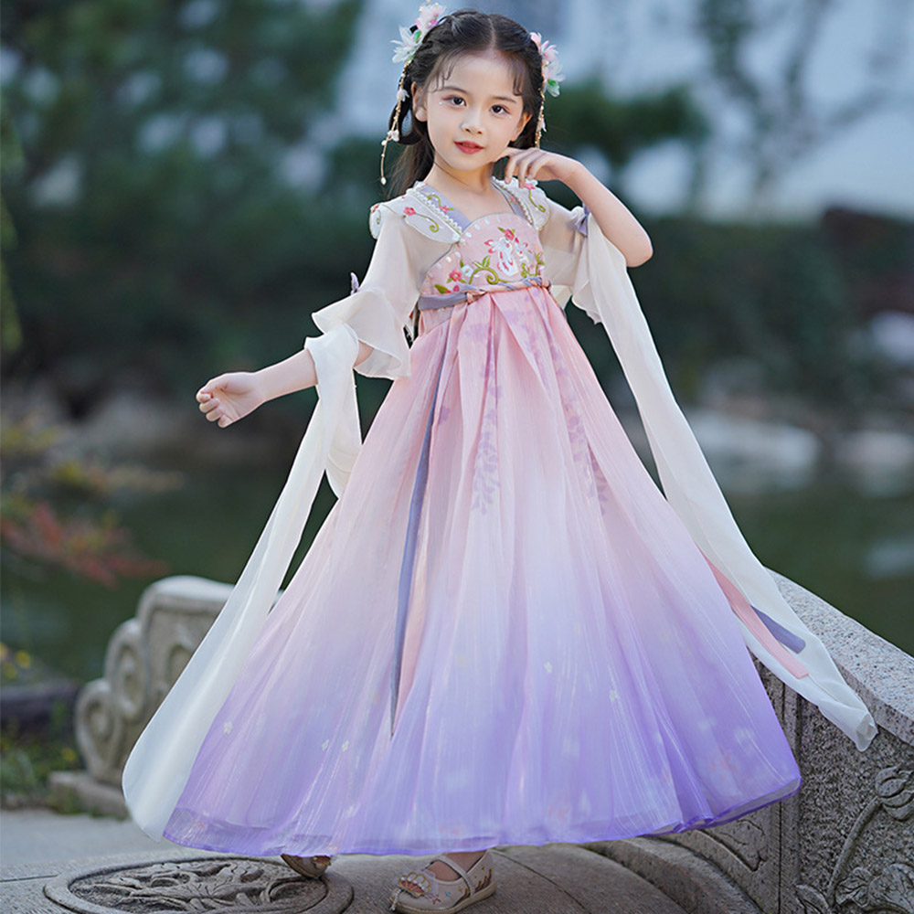 Chinese-style traditional dress, girls' national style qipao, ethereal ancient-style dress for little girls' performances, flowing princess dress