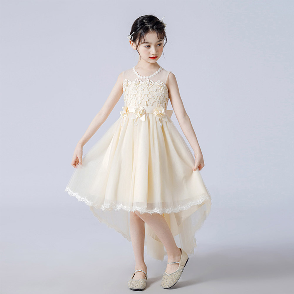 Girls' formal dress, princess dress for medium to large girls, piano performance dress with trailing, fashionable flower girl wedding dress