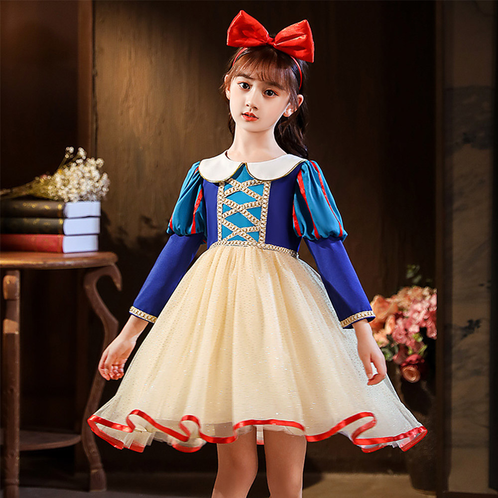 Girls' dress, princess dress for little girls, long-sleeve fluffy formal dress for medium to large children