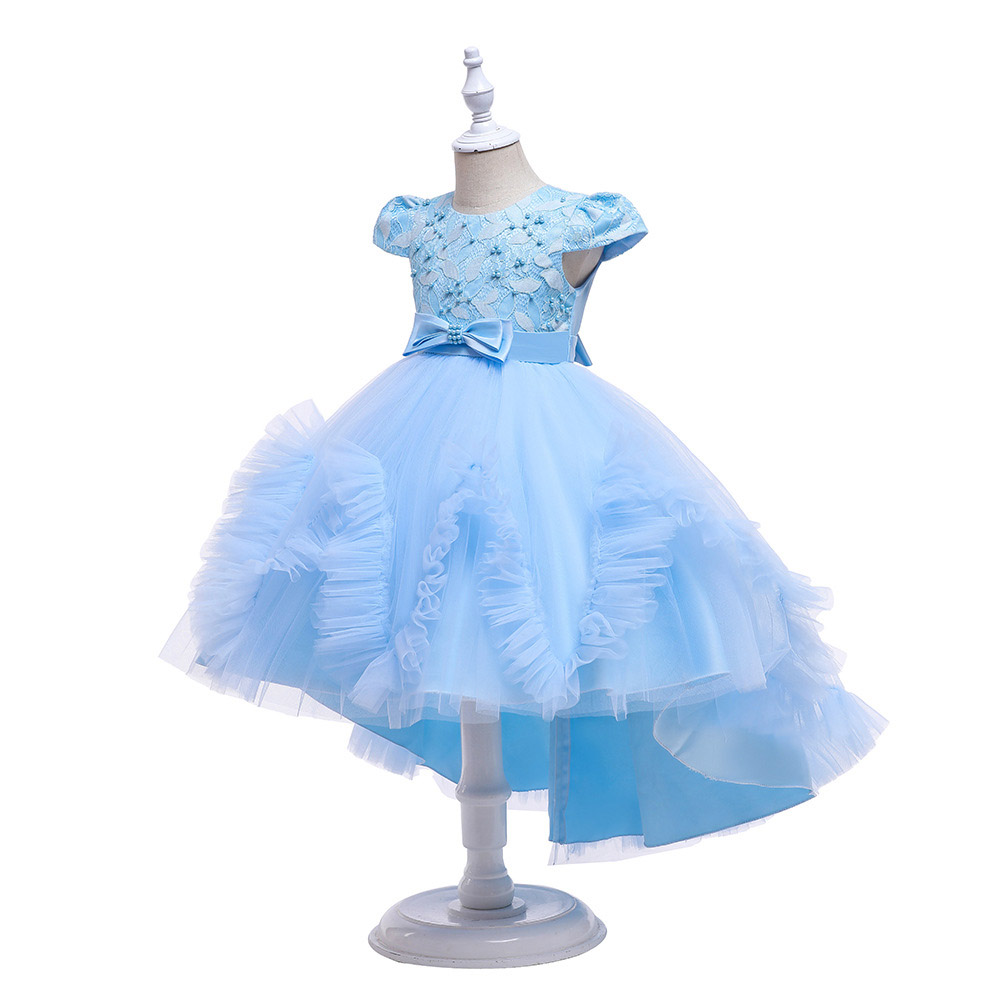 Girls' formal dress, princess flower girl fluffy net tulle dress, children's trailing formal dress, little girl host piano performance dress