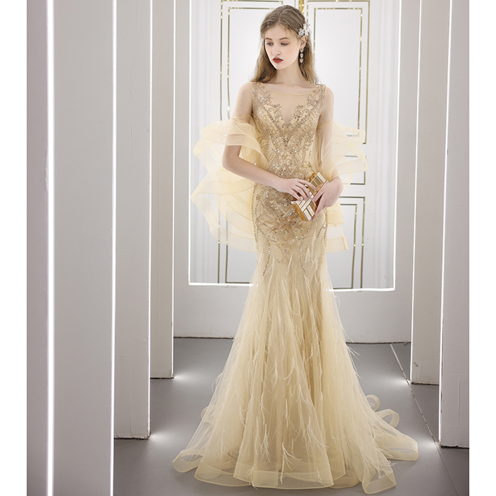 Champagne Evening Dress Women's Banquet Style Fairy Fishtail Luxury Dress