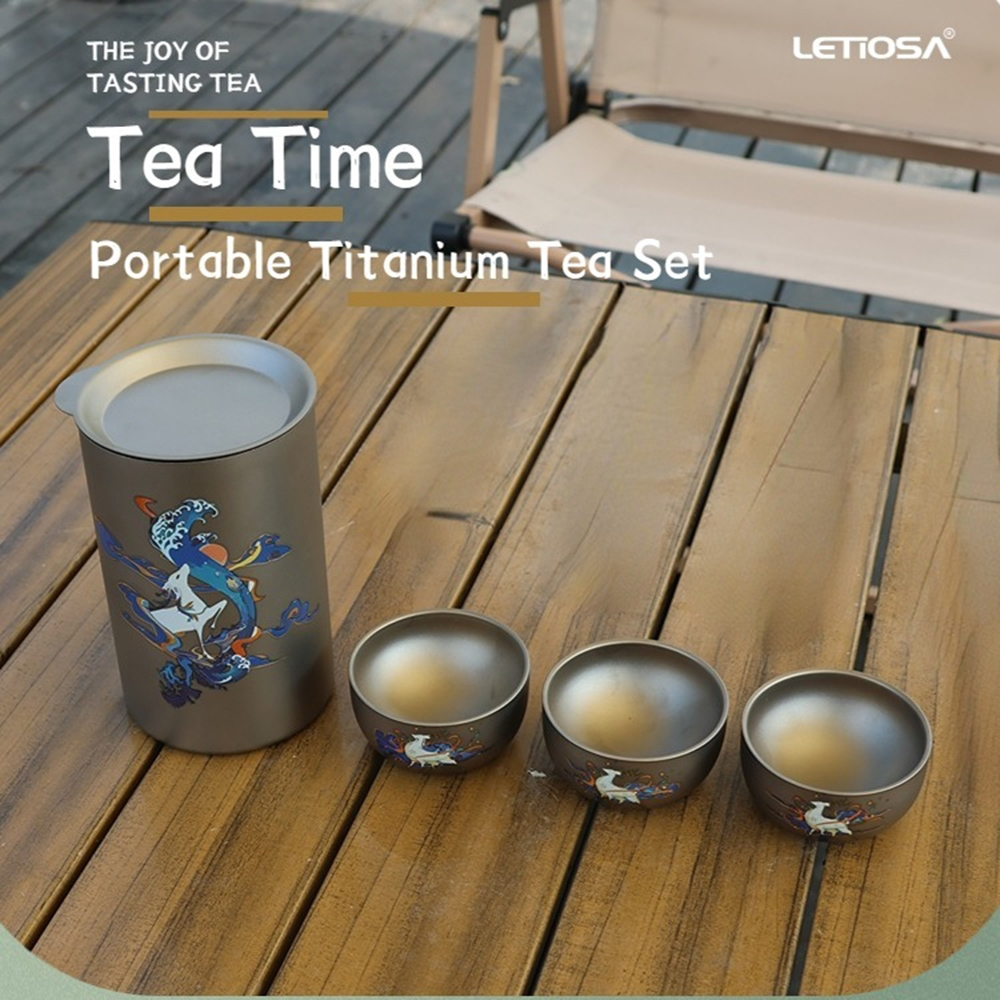 Outdoor Home Select Pure Titanium Portable Tea Set - Nine-Color Deer