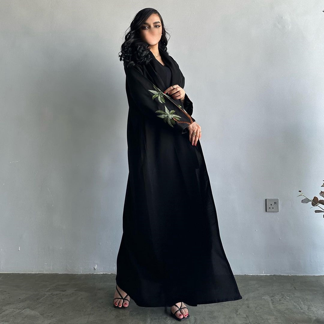 Super black Nida cloth large size cardigan robe European and American Muslim abaya black robe