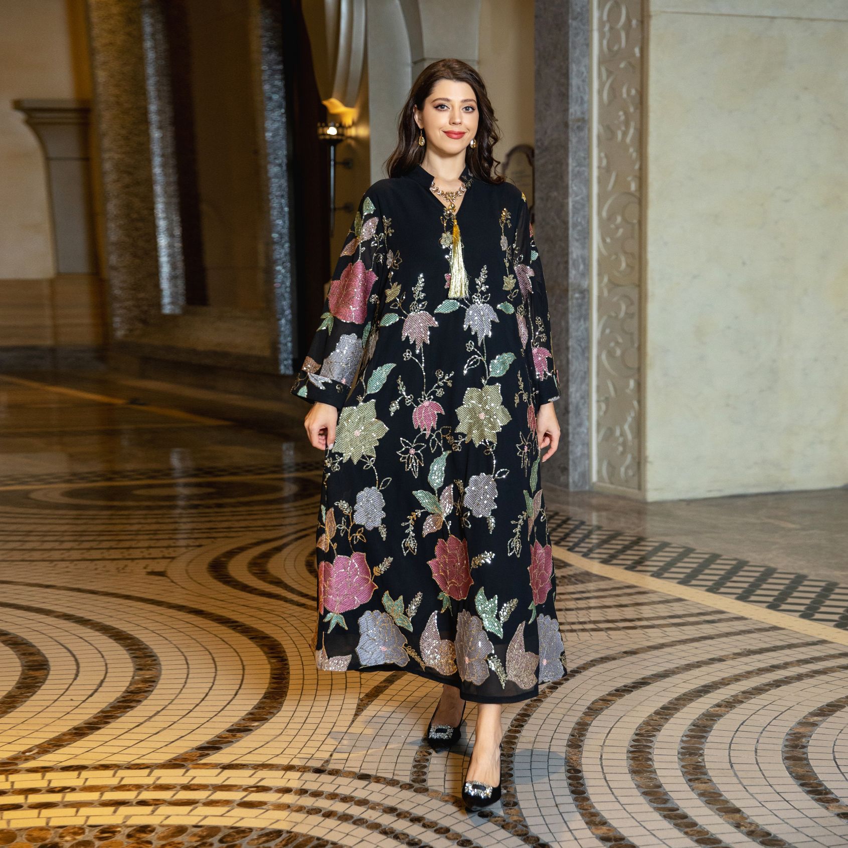Sequin Embroidered Robe for Women, New Tassel Dress