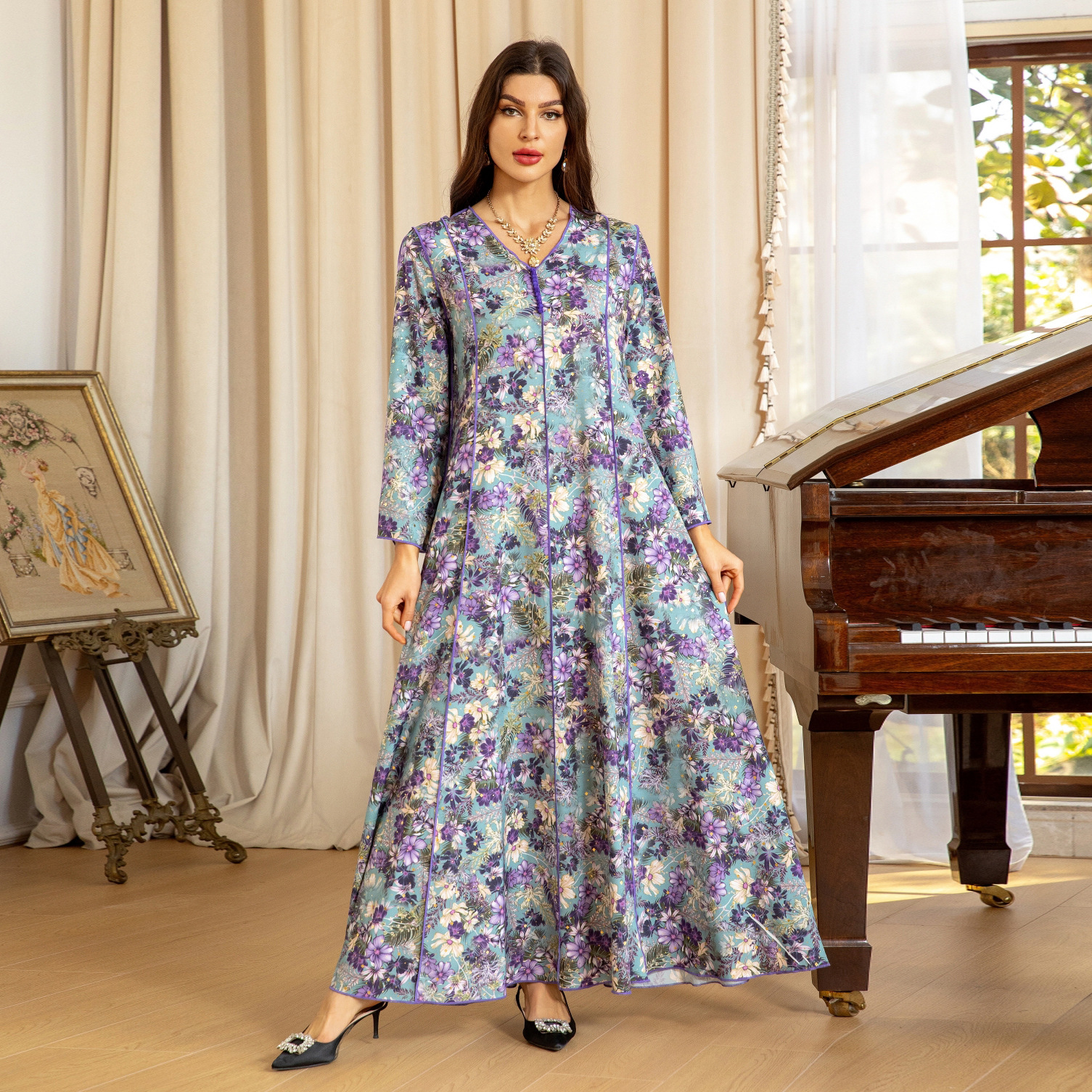 Fashionable Printed Jalabiya Robe