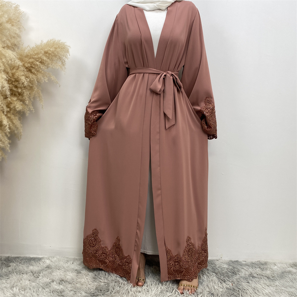 Fashionable Casual Lace Trim Embroidered Long Robe-style Cardigan