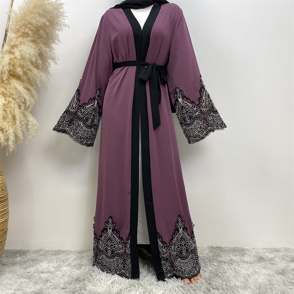 Bestselling Lace Trim Embroidered Robe Casual Open Front Long Dress