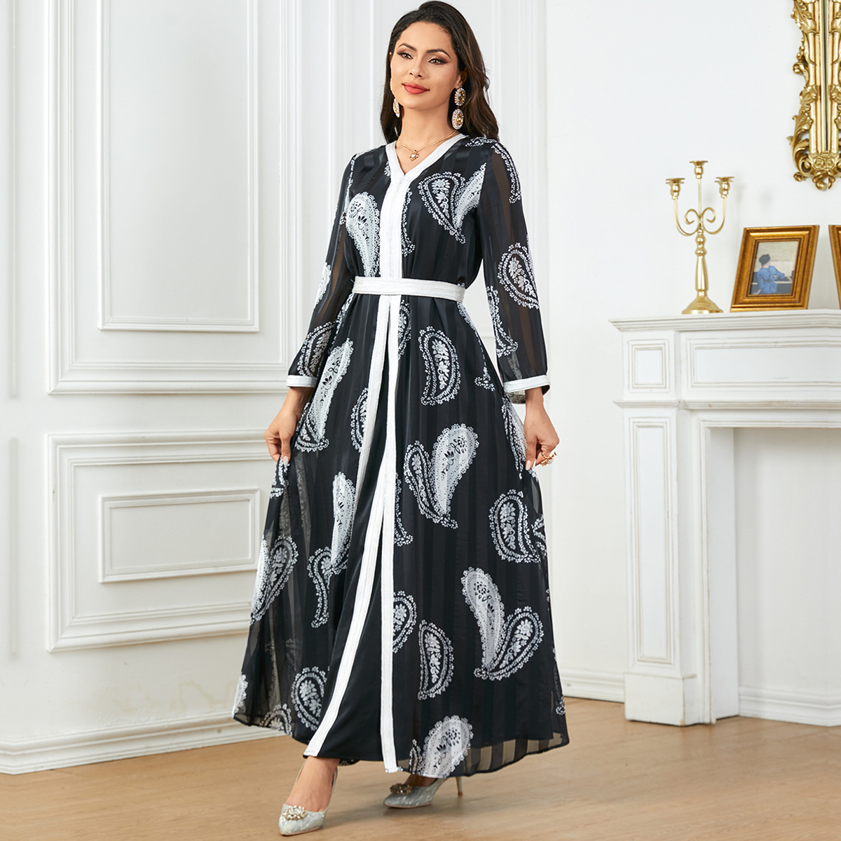 Middle Eastern robes for women Eid al-Adha comfortable casual long-sleeved two-piece dress
