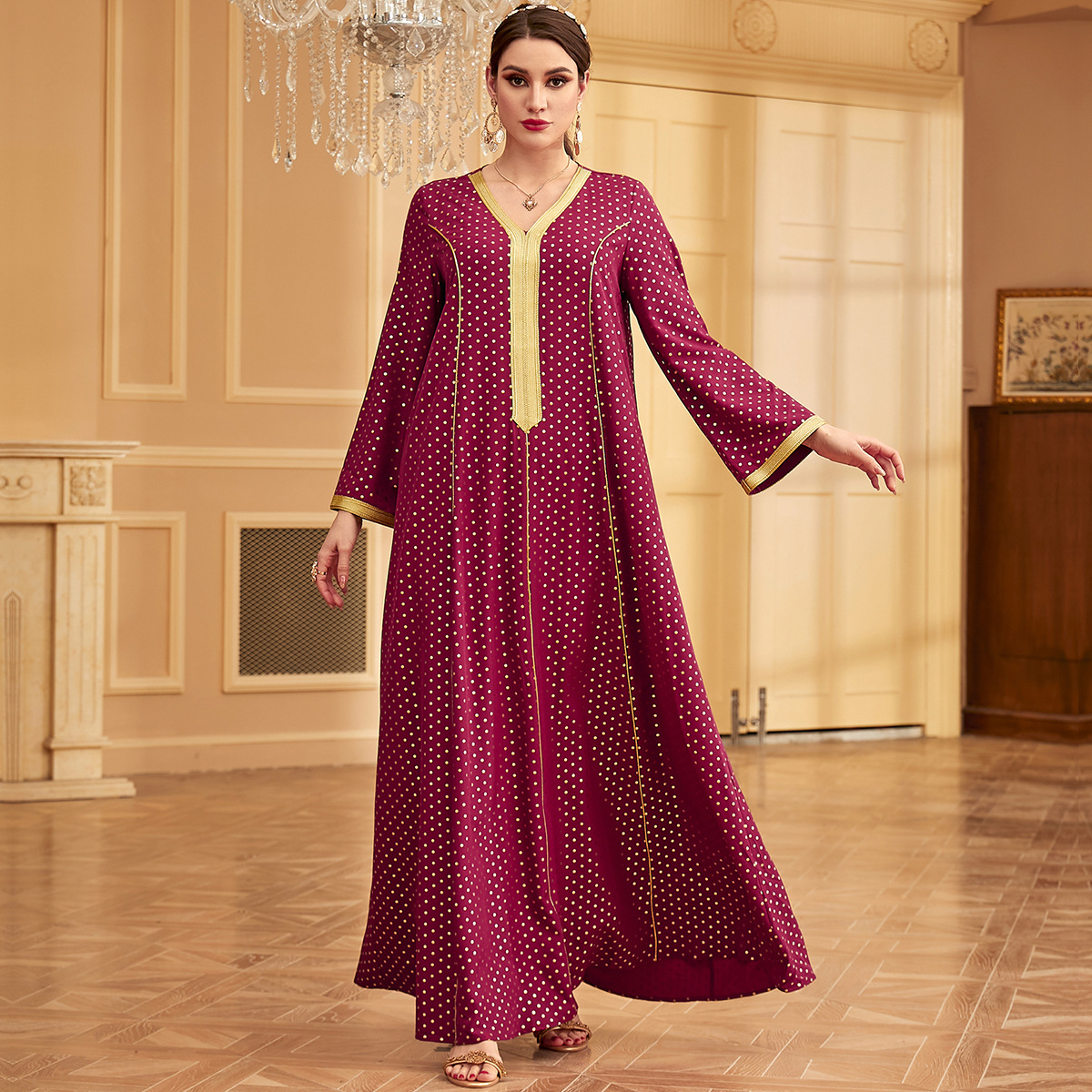 New Middle Eastern robe for women polka dot gold-stamped dress for women