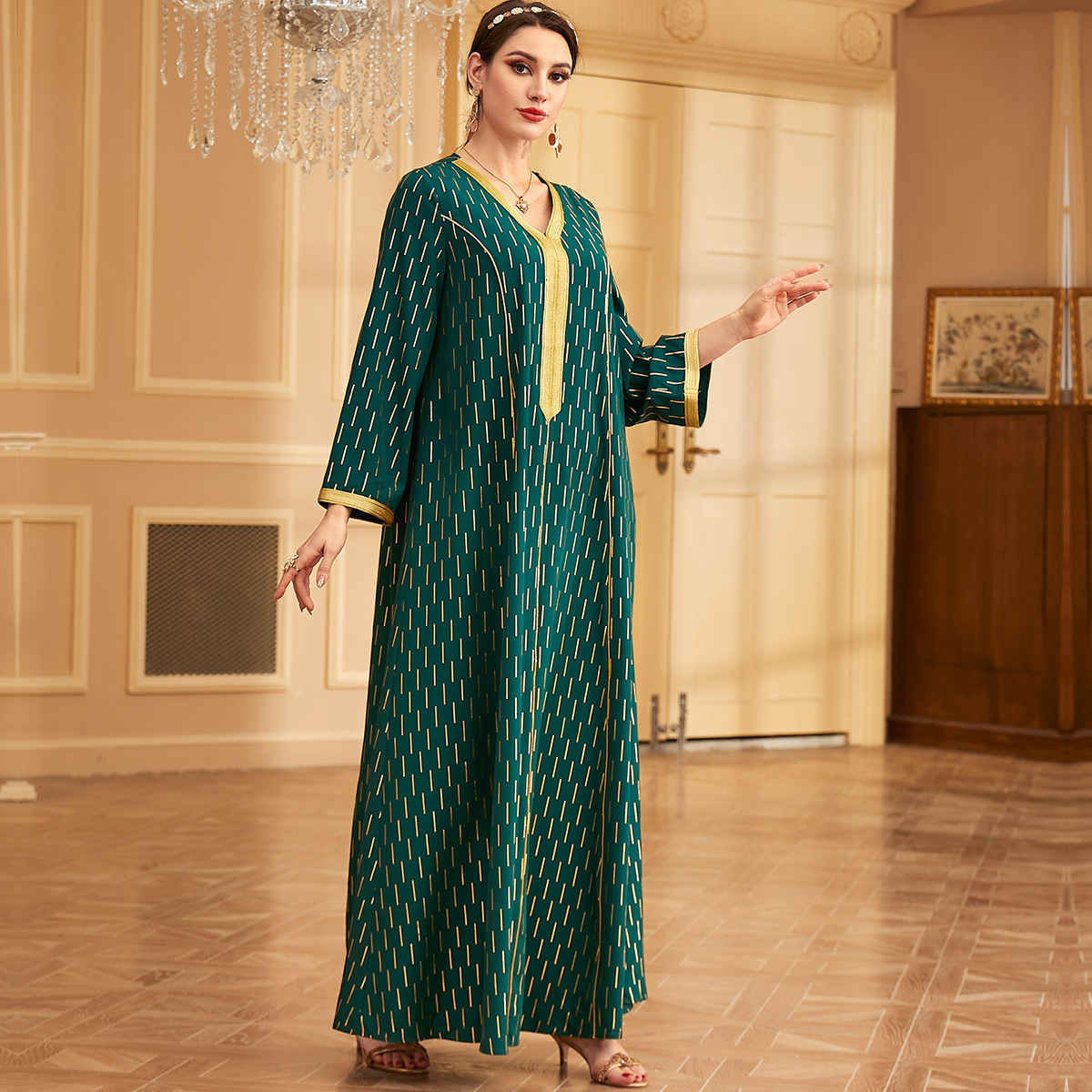 Four Seasons Universal Robe Fashion Lace Middle Eastern Gold Stamping Dress Eid Al Adha Arab Ladies