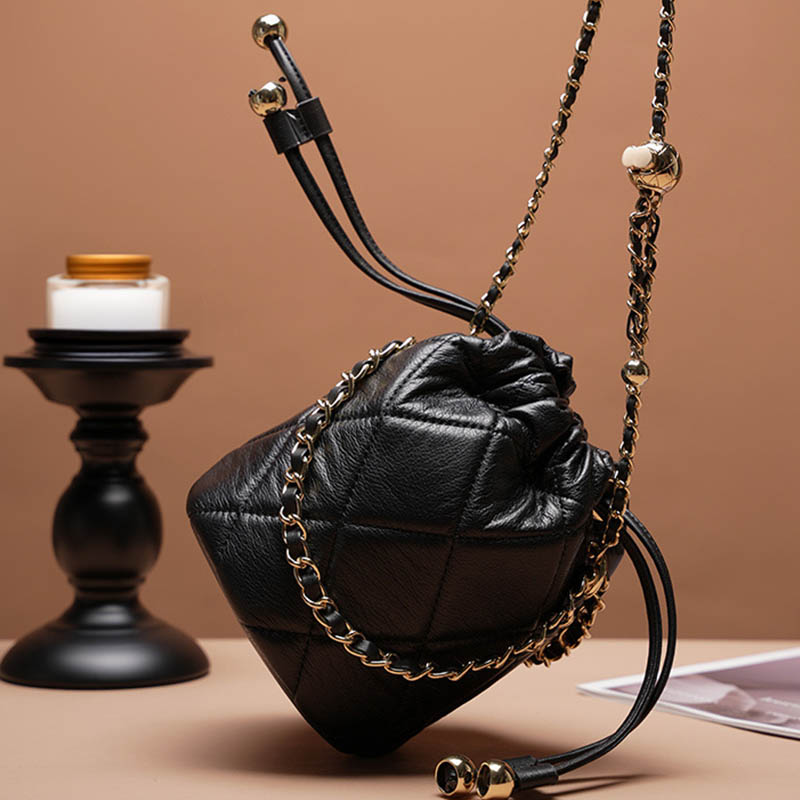 Crossbody bucket bag high-end versatile hand-held small chain genuine leather women's bag