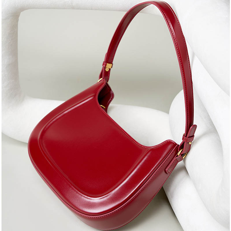 Genuine leather spring and summer retro saddle bag shoulder crossbody women's bag red wedding bag for girlfriend gift daily
