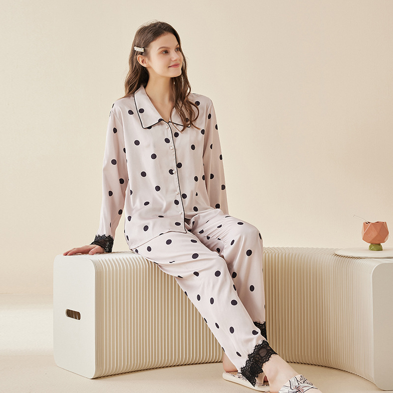 Silk pajamas women spring and summer thin cool long-sleeved ladies pajamas set can be worn outside ice silk pajamas home clothes