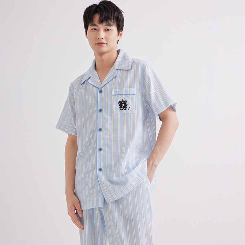 New couple short-sleeved trousers suit summer pure cotton double-layer gauze men's cotton home clothes